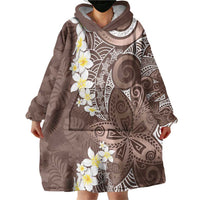 Mocha Mousse Polynesian Tribal Frangipani Tropical Vibe Wearable Blanket Hoodie