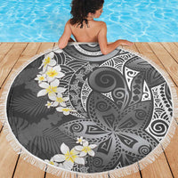 Gray Polynesian Tribal Frangipani Tropical Vibe Beach Blanket