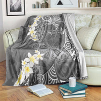 Gray Polynesian Tribal Frangipani Tropical Vibe Blanket