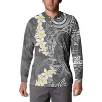 Gray Polynesian Tribal Frangipani Tropical Vibe Button Sweatshirt