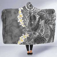 Gray Polynesian Tribal Frangipani Tropical Vibe Hooded Blanket
