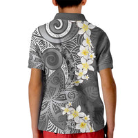 Gray Polynesian Tribal Frangipani Tropical Vibe Kid Polo Shirt