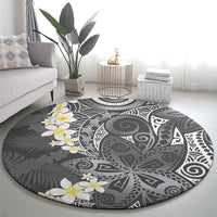 Gray Polynesian Tribal Frangipani Tropical Vibe Round Carpet LT14 - Polynesian Pride