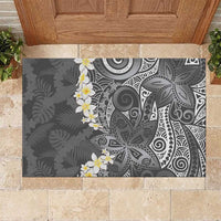 Gray Polynesian Tribal Frangipani Tropical Vibe Rubber Doormat