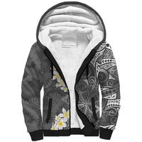 Gray Polynesian Tribal Frangipani Tropical Vibe Sherpa Hoodie