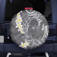 Gray Polynesian Tribal Frangipani Tropical Vibe Spare Tire Cover