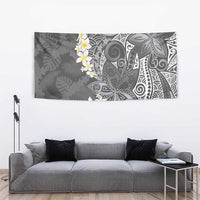 Gray Polynesian Tribal Frangipani Tropical Vibe Tapestry