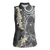 Gray Polynesian Tribal Frangipani Tropical Vibe Women Sleeveless Polo Shirt