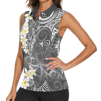 Gray Polynesian Tribal Frangipani Tropical Vibe Women Sleeveless Polo Shirt