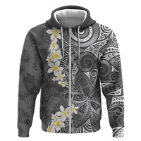 Gray Polynesian Tribal Frangipani Tropical Vibe Zip Hoodie