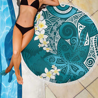 Cyan Polynesian Tribal Frangipani Tropical Vibe Beach Blanket