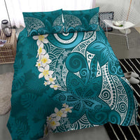 Cyan Polynesian Tribal Frangipani Tropical Vibe Bedding Set
