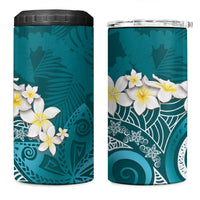 Cyan Polynesian Tribal Frangipani Tropical Vibe 4 in 1 Can Cooler Tumbler