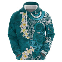 Cyan Polynesian Tribal Frangipani Tropical Vibe Hoodie