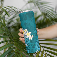 Cyan Polynesian Tribal Frangipani Tropical Vibe Skinny Tumbler