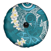 Cyan Polynesian Tribal Frangipani Tropical Vibe Spare Tire Cover