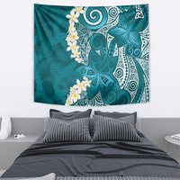 Cyan Polynesian Tribal Frangipani Tropical Vibe Tapestry