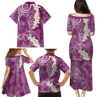 Pink Polynesian Tribal Frangipani Tropical Vibe Family Matching Puletasi and Hawaiian Shirt