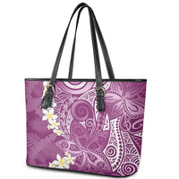 Pink Polynesian Tribal Frangipani Tropical Vibe Leather Tote Bag