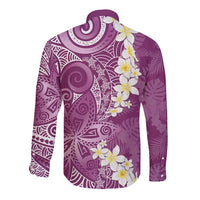 Pink Polynesian Tribal Frangipani Tropical Vibe Long Sleeve Button Shirt