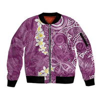 Pink Polynesian Tribal Frangipani Tropical Vibe Sleeve Zip Bomber Jacket
