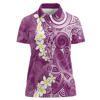 Pink Polynesian Tribal Frangipani Tropical Vibe Women Polo Shirt