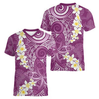 Pink Polynesian Tribal Frangipani Tropical Vibe Women V-Neck T-Shirt