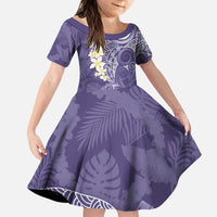 Violet Polynesian Tribal Frangipani Tropical Vibe Family Matching Puletasi and Hawaiian Shirt