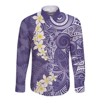 Violet Polynesian Tribal Frangipani Tropical Vibe Long Sleeve Button Shirt