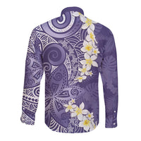 Violet Polynesian Tribal Frangipani Tropical Vibe Long Sleeve Button Shirt