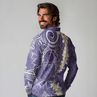 Violet Polynesian Tribal Frangipani Tropical Vibe Long Sleeve Polo Shirt