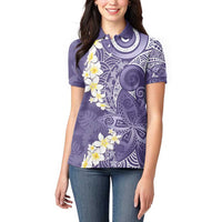 Violet Polynesian Tribal Frangipani Tropical Vibe Women Polo Shirt