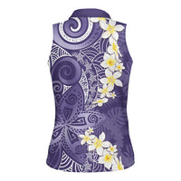 Violet Polynesian Tribal Frangipani Tropical Vibe Women Sleeveless Polo Shirt