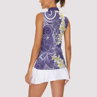 Violet Polynesian Tribal Frangipani Tropical Vibe Women Sleeveless Polo Shirt