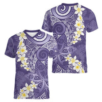 Violet Polynesian Tribal Frangipani Tropical Vibe Women V-Neck T-Shirt