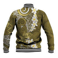 Gold Polynesian Tribal Frangipani Tropical Vibe Baseball Jacket