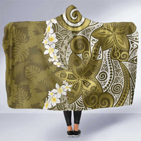 Gold Polynesian Tribal Frangipani Tropical Vibe Hooded Blanket