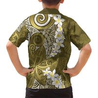 Gold Polynesian Tribal Frangipani Tropical Vibe Kid Hawaiian Shirt