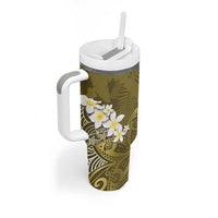 Gold Polynesian Tribal Frangipani Tropical Vibe Tumbler With Handle