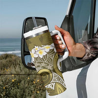 Gold Polynesian Tribal Frangipani Tropical Vibe Tumbler With Handle