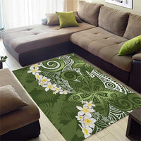 Green Polynesian Tribal Frangipani Tropical Vibe Area Rug