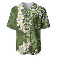 Green Polynesian Tribal Frangipani Tropical Vibe Baseball Jersey