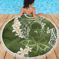 Green Polynesian Tribal Frangipani Tropical Vibe Beach Blanket