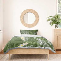 Green Polynesian Tribal Frangipani Tropical Vibe Bedding Set