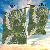 Green Polynesian Tribal Frangipani Tropical Vibe Garden Flag