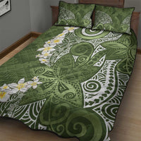 Green Polynesian Tribal Frangipani Tropical Vibe Quilt Bed Set
