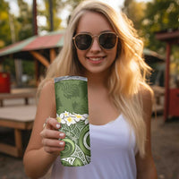 Green Polynesian Tribal Frangipani Tropical Vibe Skinny Tumbler
