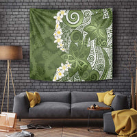Green Polynesian Tribal Frangipani Tropical Vibe Tapestry