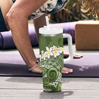 Green Polynesian Tribal Frangipani Tropical Vibe Tumbler With Handle