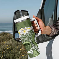 Green Polynesian Tribal Frangipani Tropical Vibe Tumbler With Handle